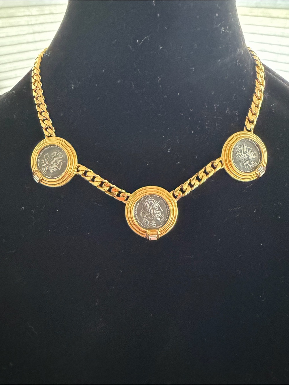 Gold Triple Medallion Chain Necklace - Women's Jewelry
